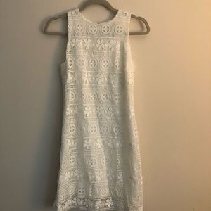 Crochet Bloomingdales Aqua brand designer white crochet dress. Size small.